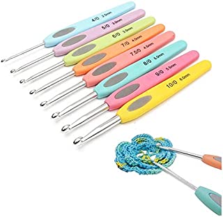 QWXZ Crochet Knitting 8 Pieces Crochet Hook Set Plastic Handles Aluminium Knitting Needles Weave Craft Yarn Crochet Needles Knitting Sewing Tool Easy to Use