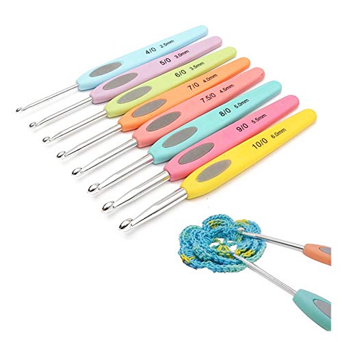 QWXZ Crochet Knitting 8 Pieces Crochet Hook Set Plastic Handles Aluminium Knitting Needles Weave Craft Yarn Crochet Needles Knitting Sewing Tool Easy to Use