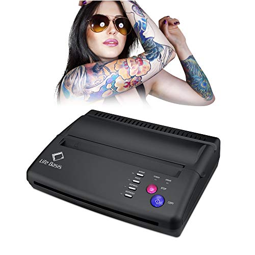 Life Basis Tattoo Stencil Transfer Machine Thermal Tattoo Kit Copier Printer Thermal Printer for Temporary and Permanent Tattoos Free 10pcs Tattoo Stencil Transfer Paper Black Update Version