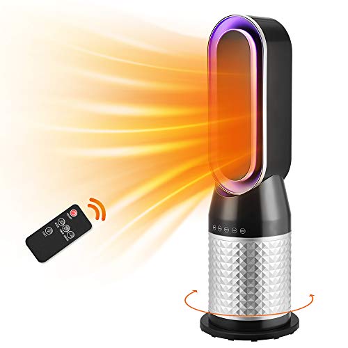 2-in-1 1500W Bladeless Space Heater & Tower FanCombo w/ Remote Control Thermostat Flame Retardant Tip-over, Ceramic Electric Heater 60°Oscillating 12H Timer Personal Heater for Indoor use Home Office