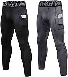 Junyue 2 Packs Cold Weather Running Gear for Men Workout Tights with Pockets Youth Compression Pants Base Layer Football Cycling, #290-black+gray, X-Large