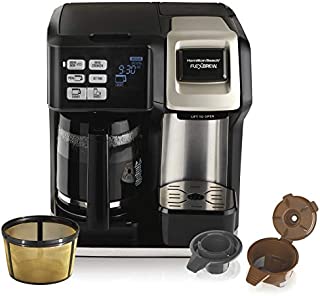 Hamilton Beach FlexBrew Coffee Maker, Single Serve & Full Pot, Compatible with K-Cup Pods or Grounds, Programmable, Includes Permanent Filter, Black (49950C), Silver