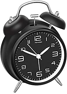 Peakeep 4 inches Twin Bell Alarm Clock with Stereoscopic Dial, Backlight, Battery Operated Loud Alarm Clock (Black)