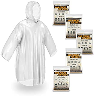 Rainoux 5 Pack Disposable Rain Ponchos for Adults - Clear Emergency Raincoat with Drawstring Hood, Perfect Rain Gear for Camping, Hiking, Concerts and Theme Parks