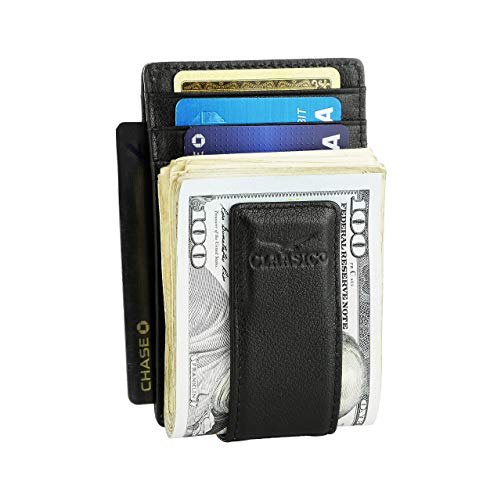 Money Clip Leather Wallet For Men Slim Front Pocket RFID Blocking with Super Strong Magnetic