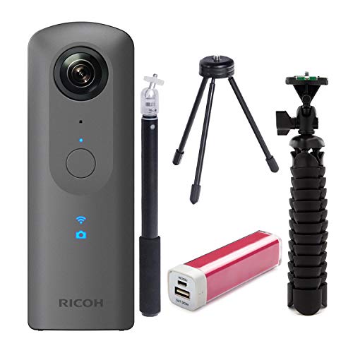 Ricoh Theta V 360-Degree Spherical 4K HD Digital Camera with/Original Selfie Stick + Tripod & Charger Advanced Kit