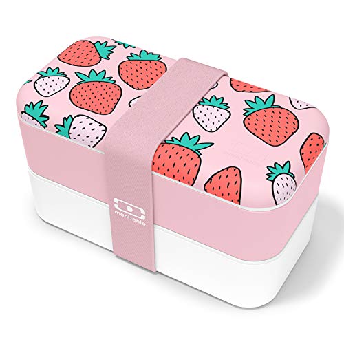 monbento - MB Original Graphic Strawberry bento Box - 2 Tier Leakproof Lunch Box for Work/School Lunch Packing and Meal prep - BPA Free - Food Grade Safe Food containers