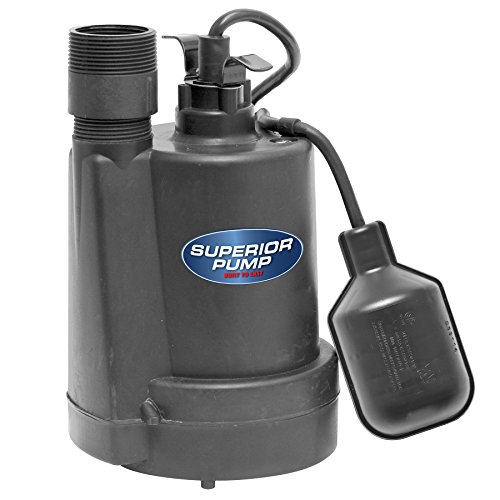 Superior Pump 92250 1/4-HP Thermoplastic Submersible Sump Pump with Tethered Float Switch