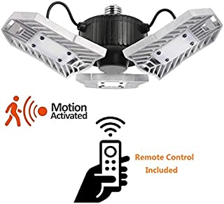 60W Motion Activated LED Garage Light with Remote Controller, Holding Time & Sensitivity Adjustable with Photocell for Garage Ceiling Lighting Fixture 6000K,Daylight