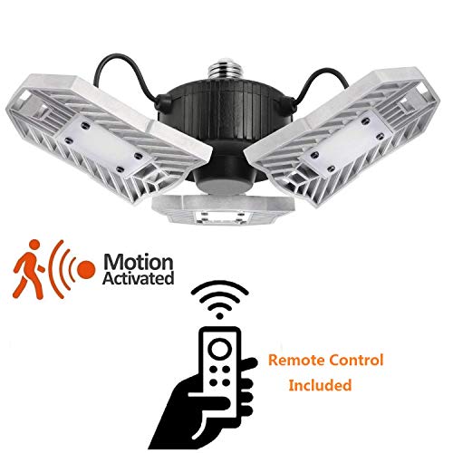 60W Motion Activated LED Garage Light with Remote Controller, Holding Time & Sensitivity Adjustable with Photocell for Garage Ceiling Lighting Fixture 6000K,Daylight