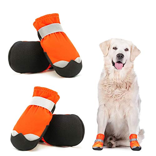 Dog Shoes for Large Medium Dogs Dog Booties Warm Lining with Adjustable Straps Rugged Anti-Slip Sole Paw - Dog Boot Sports Running Hiking Pet Boots - Protectors Comfortable Easy to Wear