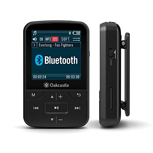 Oakcastle MP100 16GB Mini Portable MP3 Player with Bluetooth, FM Radio, Micro SD slot, Headphones + Waterproof Case Included, Expandable up to 128GB, plays FLAC & WAV files, Ideal for Running & Sports