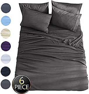 Shilucheng King Size 6-Piece Bed Sheets Set Microfiber 1800 Thread Count Percale 16 Inch Deep Pockets Super Soft and Comforterble Wrinkle Fade and Hypoallergenic(King,Dark Grey)