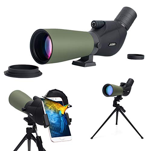 Gosky 15-45x60 Spotting Scope with Tripod, Carrying Bag and Smartphone Adapter - Newest BAK4 Angled Scope for Target Shooting Bird Watching Wildlife Scenery