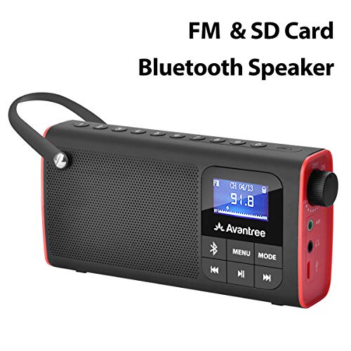 Avantree Portable FM Radio with Bluetooth Speaker and SD Card Player 3-In-1, MP3 Player with Headphones Socket, Auto Scan Save, LED Display, Rechargeable Battery Transistor Radio (No Am) - SP850