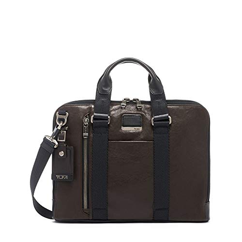 TUMI - Alpha Bravo Aviano Leather Laptop Slim Brief Briefcase - 15 Inch Computer Bag for Men and Women - Dark Brown