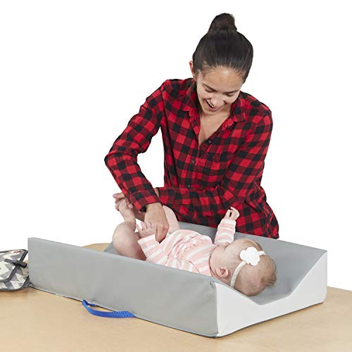 FDP SoftScape Ultra-Soft Daycare Baby and Infant Contoured Changing Pad, Non-Slip Bottom, Built-in Handle Easy to Transport Travel - Gray TopLight Gray