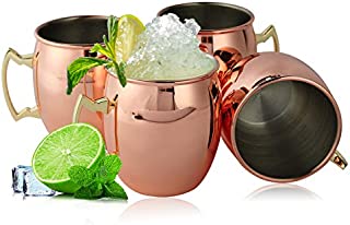 Copper Mule Mugs, Moscow Mule Mugs Set of 4, Mirror Polished Copper Cups with Stainless Steel Inner and Copper-plated Outer for Beer and Cocktail