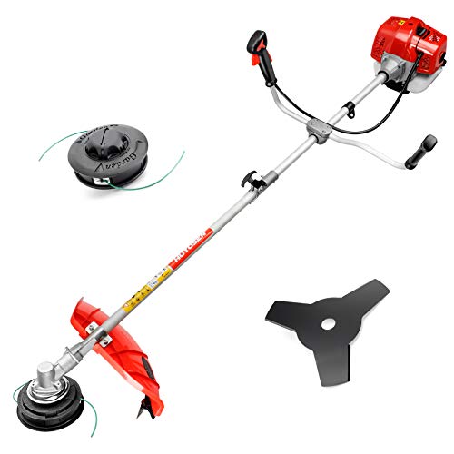 HUYOSEN 51.7CC Grass String Trimmers Gas Straight Shaft Brush Cutter Gasoline Powered Grass Weed Trimmer Straight Shaft Gas Weeder Eater CutterRed