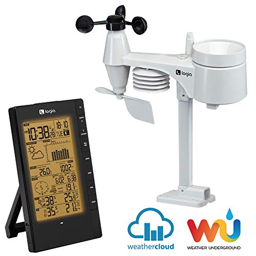 Logia 5-in-1 Indoor/Outdoor Weather Station Remote Monitoring System w/PC Connect | Temperature, Humidity, Wind Speed/Direction, Rain & More | Wireless Backlit LCD Screen Forecast Data, Alarm, Alerts