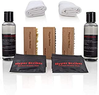 Hyper Striker Shoe Cleaner Kit - Sneakers Cleaner Kit - 3 Brush 8oz. All-Natural Solution with Wipes and Cloth, Cleans and Conditions Suede, White, Canvas, Leather Sneakers