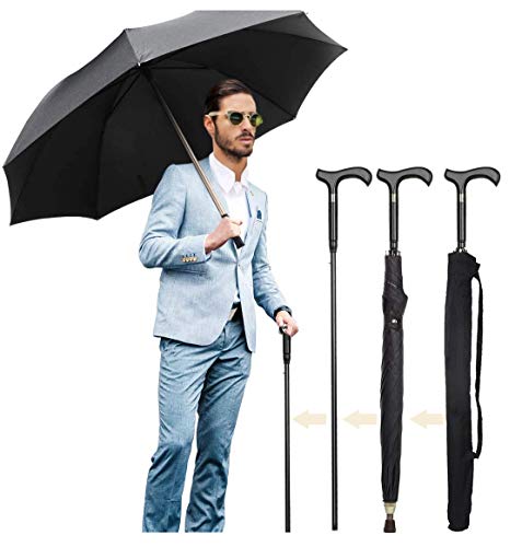 Lynkaye Walking Cane Umbrella 2-in-1 Windproof Walking Sticks Crutch Umbrella,Heavy Duty Frame,Lightweight - Umbrella Cane,Great Gift for Birthday,Christmas,Father's Day,Men,Women