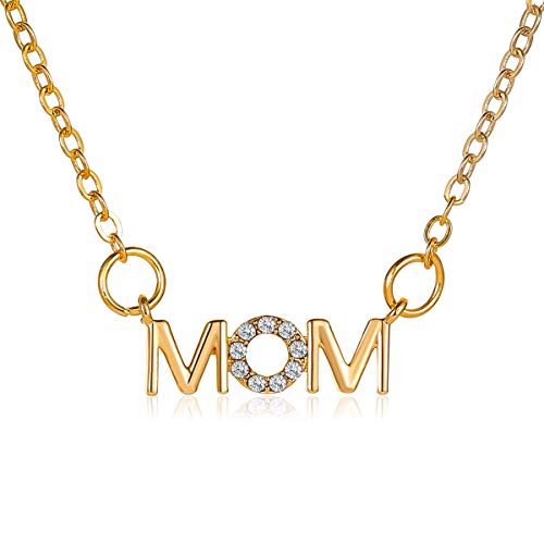 New Mom Choker Necklaces For Women Wife Gold Minimalist Simple Dainty Zircon Letters Charm Clavicle Necklace For Mum Mommy Mom's Birthday Present Mother's Day Gift