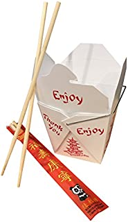 Combo - Pack of 25 Chinese Take Out Boxes Pagoda 16 oz/Pint Size Party Favor and Food Pail with 25 Chopsticks