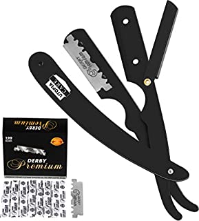 Professional Barber Straight Edge Razor Safety with 100-Pack Derby Blades - 100 Percent Stainless Steel - by Utopia Care