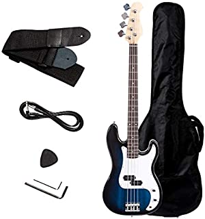 Safstar Electric Bass Guitar Full Size 4 Strings with Amp Cord Strap Carrying Bag for Starters Beginners (Blue)