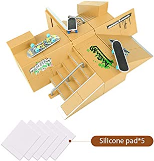 TIME4DEALS Finger Skateboard Park 8pcs Skate Park Kit Ramp Parts, Mini Fingerboard Rails Starter Kit with 3 fingerboards & 5 Silicone Mat Set