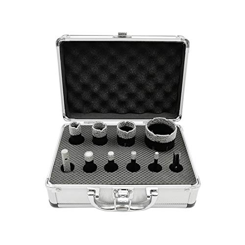 SHDIATOOL 10-Piece Diamond Hole Saw Kit for Porcelain Tile Ceramic Marble Brick Vacuum Brazed Core Drill Bits Set(A85458K1)