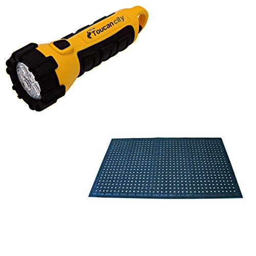 Toucan City LED Flashlight and Rhino Anti-Fatigue Mats Uni-Mat Black 36 in. x 60 in. x 3/8 in. All Purpose Rubber Entry Mat UM3660B