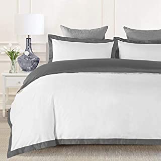 JOHNPEY Duvet Cover King - 1000TC Egyptian Cotton Comforter Cover Set/Bedding Set(1 Duvet Cover + 2 Pillow Shams)- Button Closure(Gray/White)