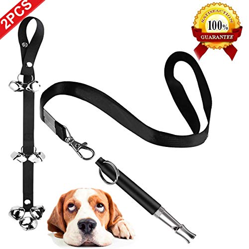 JR RAW 2 Pack Dog Doorbells for Potty Training Adjustable Door Bell with Dog Training Whistle Control Ultrasonic to Stop Barking