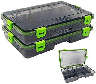 2PACK Aventik Transparent Plastic Waterproof Fly Box Storage with Adjustable Dividers Hold Terminal Fishing Tackle and Lures 10.6X6.6X2inch/26.5cmX16.5cmX 5cm(Transparent Grey)