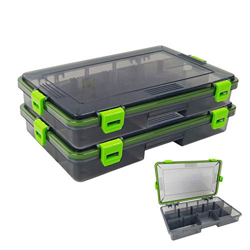 2PACK Aventik Transparent Plastic Waterproof Fly Box Storage with Adjustable Dividers Hold Terminal Fishing Tackle and Lures 10.6X6.6X2inch/26.5cmX16.5cmX 5cm(Transparent Grey)