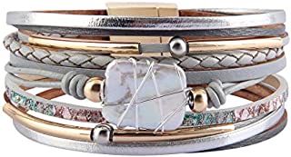 GelConnie Baroque Pearl Leather Cuff Bracelet Multi Strand Wrap Bracelets Magnetic Bohemian Bracelet for Women, Wife, Sister LPB325-Grey