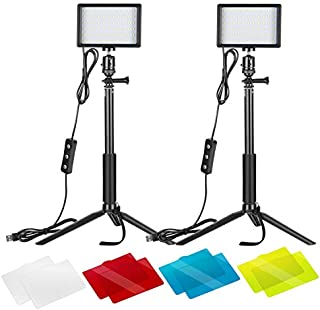 Neewer 2-Pack Dimmable 5600K USB LED Video Light with Adjustable Tripod Stand and Color Filters for Tabletop/Low-Angle Shooting, Zoom/Video Conference Lighting/Game Streaming/YouTube Video Photography