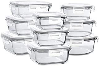 Bayco Glass Storage Containers with Lids, 9 Sets Glass Meal Prep Containers Airtight, Glass Food Storage Containers, Glass Containers for Food Storage with Lids - BPA-Free & FDA Approved & Leak Proof