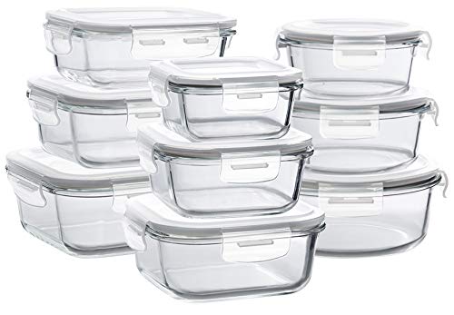 Bayco Glass Storage Containers with Lids, 9 Sets Glass Meal Prep Containers Airtight, Glass Food Storage Containers, Glass Containers for Food Storage with Lids - BPA-Free & FDA Approved & Leak Proof