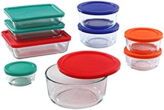 Pyrex Meal Prep Simply Store Glass Rectangular and Round Food Container Set, 18-Piece, Multicolored