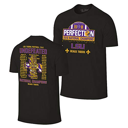 Elite Fan Shop LSU Tigers National Championship Champs Perfection Tshirt 2019-2020 Schedule Black - X-Large