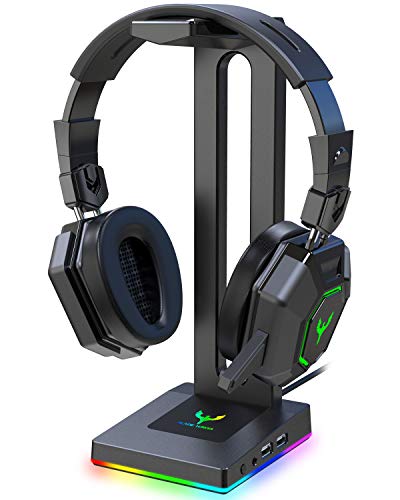 Blade Hawks RGB Gaming Headphone Stand with 3.5mm AUX and 2 USB Ports, Durable Headset Stand Holder for Bose, Beats, Sony, Sennheiser, Jabra, JBL, AKG, Fancy Gaming Accessories - HS18