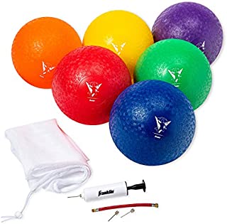 Franklin Sports Kids Dodgeballs - 6 Pack of 7 Inflatable Playground Balls for Kickball, Dodgeball and More - Soft Cover - Pump and Carry Bag Included