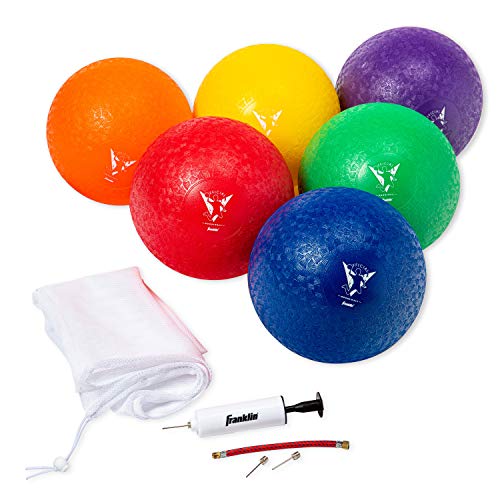 Franklin Sports Kids Dodgeballs - 6 Pack of 7 Inflatable Playground Balls for Kickball, Dodgeball and More - Soft Cover - Pump and Carry Bag Included