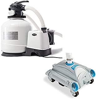 Intex 3000 GPH Above Ground Pool GFCI Sand Filter Pump and Automatic Pool Vacuum