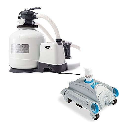 Intex 3000 GPH Above Ground Pool GFCI Sand Filter Pump and Automatic Pool Vacuum