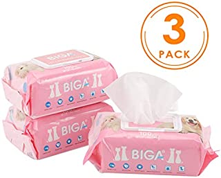 Deodorizing Hypoallergenic Pet Wipes with Fragrance Free Natural Organic for Cleaning Face Butt Eyes Ears Paws Teeth 100ct per Pack / 3Pack