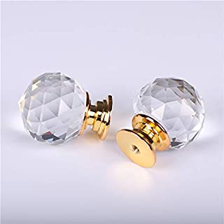 EVNNO 10PCS Gold Base Drawer knob - Spherical Crystal Glass Cabinet Drawer Door Handle with Screws - Home Office Cabinet Cabinet Silver Screw DIY - 40MM